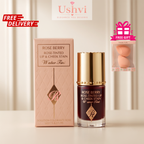 Ushvi Elegance For You Rose Berry Water Tint lip and cheek stain bottle with a gold cap next to its pink box, featuring a 'FREE GIFT' promo badge and a green Ushvi logo overlay.