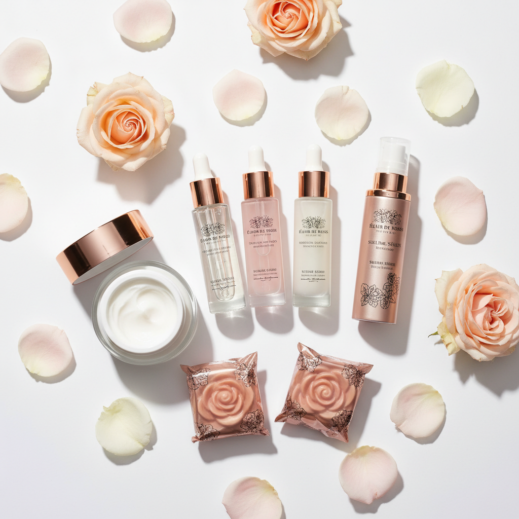 Ushvi Glow Skincare Set - serum and face cream with rose petals