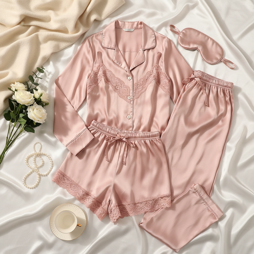 Ushvi Satin Sleep Set flatlay